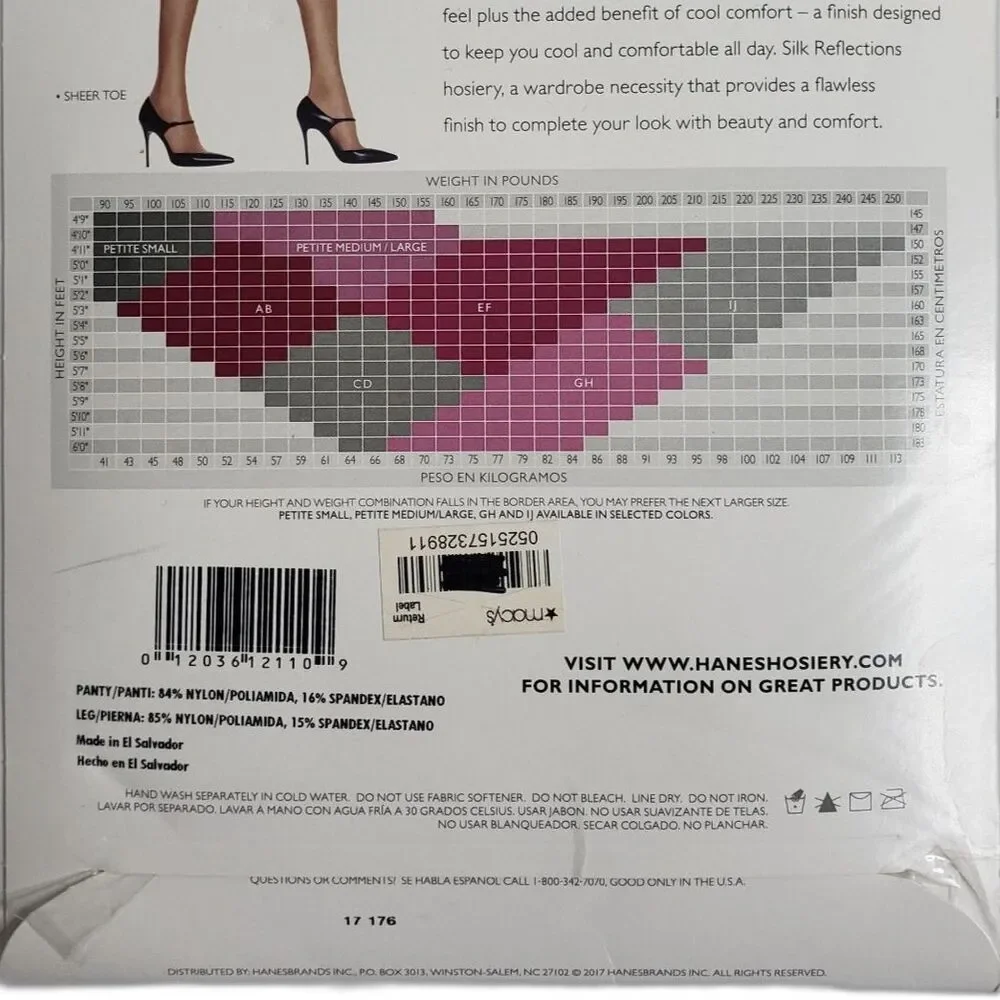 HANES Silk Reflections Control Top Barely Black Nylons Pantyhose Womens Size EF